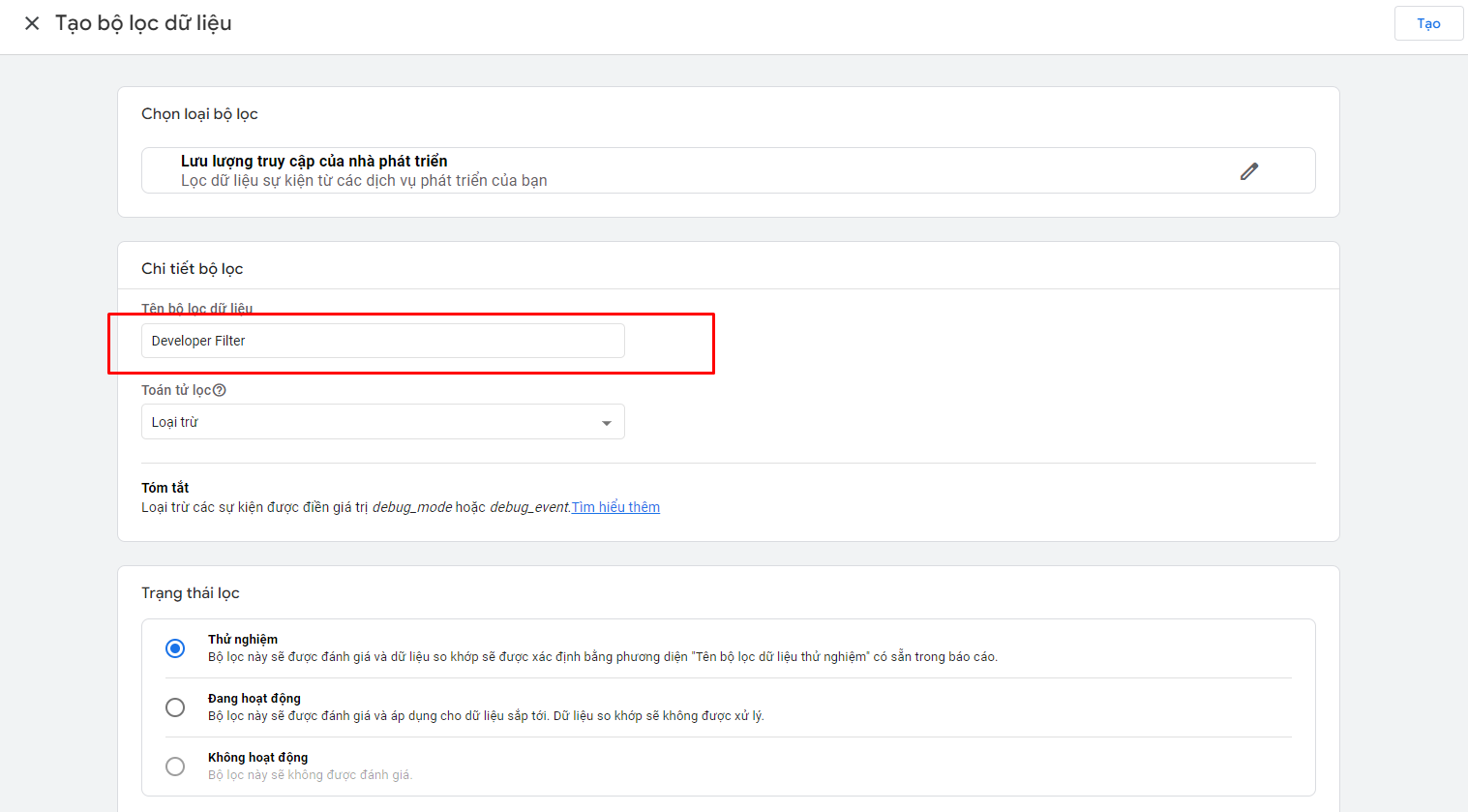 Xây dựng Developer Filter